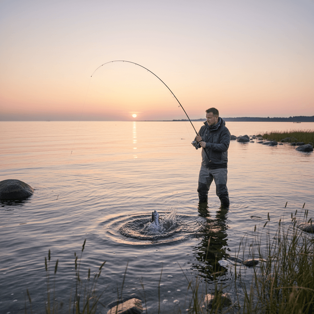 Havørred i fight — krop og kondition kan ses tydeligt under en aktiv fisk